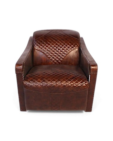 Fauteuil aviateur cuir marron et aluminium - modèle Georges
