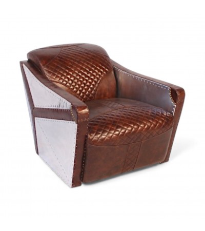 Fauteuil aviateur cuir marron et aluminium - modèle Georges