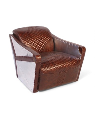 Fauteuil aviateur cuir marron et aluminium - modèle Georges
