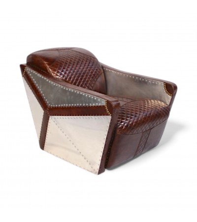 Fauteuil aviateur cuir marron et aluminium - modèle Georges