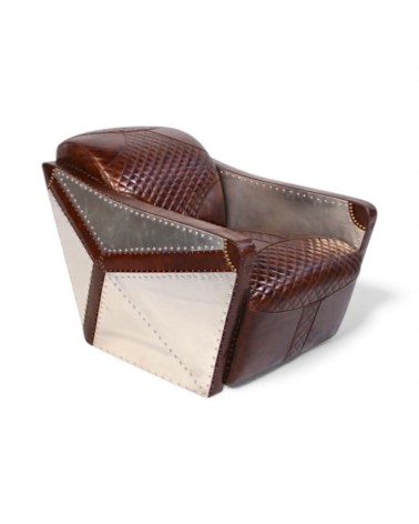 Fauteuil aviateur cuir marron et aluminium - modèle Georges