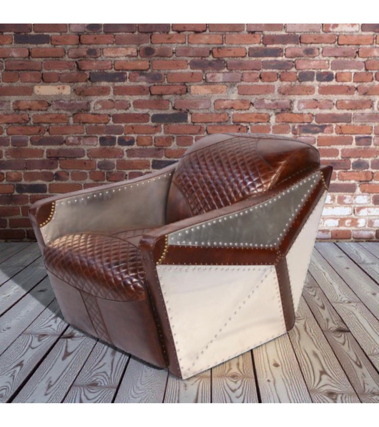 Fauteuil aviateur cuir marron et aluminium - modèle Georges
