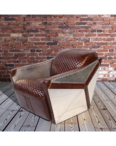 Fauteuil aviateur cuir marron et aluminium - modèle Georges
