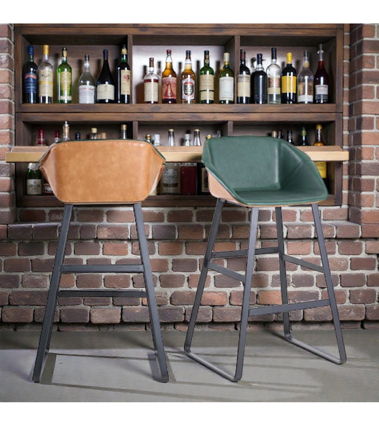 2 zweifarbige Barstühle grün und hellbraun - collection Jones