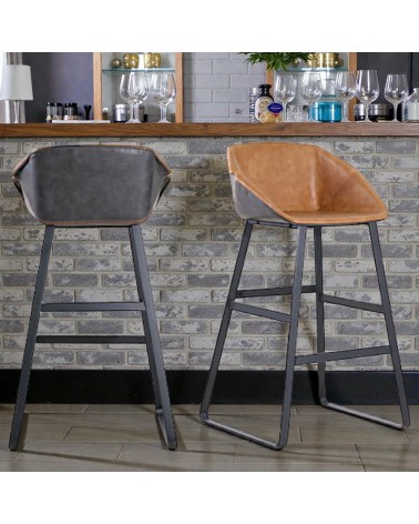 2 x Chaises de bar marron clair et gris - collection Jones