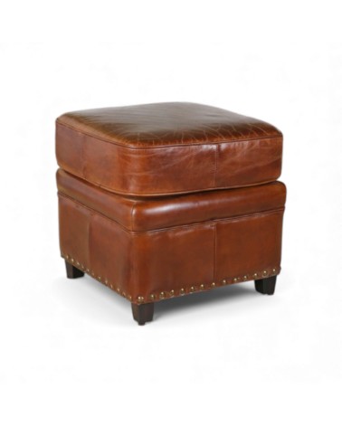 Clubsessel vintage braunes Leder mit seiner Ottomane - Kollektion Charlot