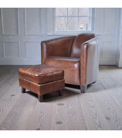 Leder Clubsessel vintage braun mit seiner Ottomane - Kollektion Billy