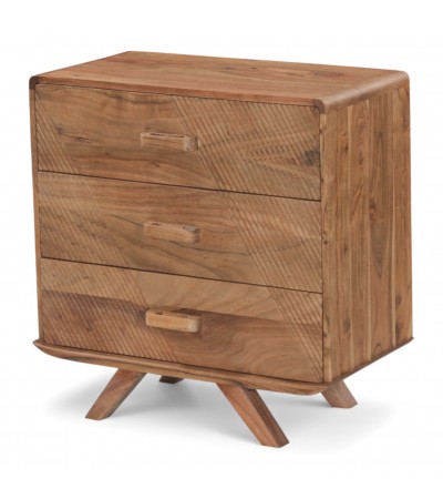 Vue 3/4 de la commode Neela mettant en valeur ses lignes arrondies