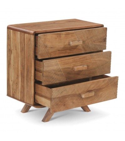 Commode bois massif Neela avec tiroirs ouverts et rangement