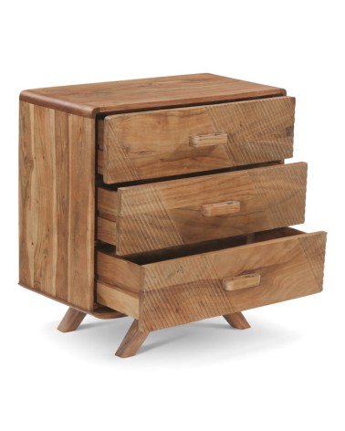 Commode bois massif Neela avec tiroirs ouverts et rangement