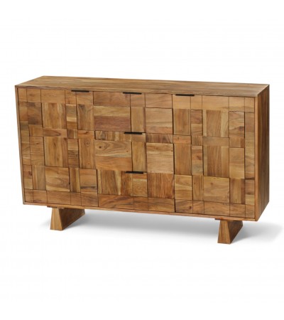 Commode bois massif Yamini vue de côté avec finition naturelle