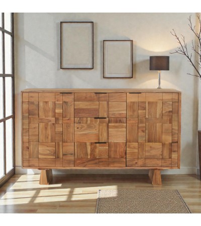 Commode Yamini en bois massif dans un salon moderne et lumineux