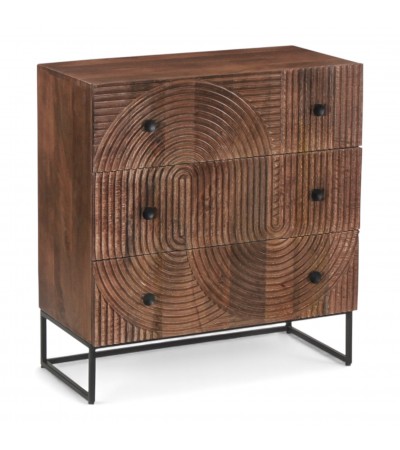 Commode bois massif Anaya vue 3/4 avec structure métallique noire