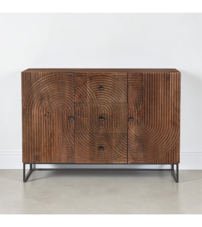 Buffet en bois massif sculpté Anaya avec motifs circulaires en relief