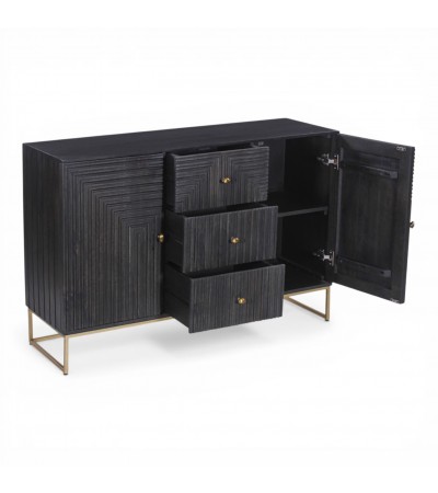 Buffet noir Priya avec tiroirs et espace de rangement intérieur