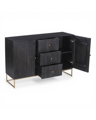 Buffet noir Priya avec tiroirs et espace de rangement intérieur