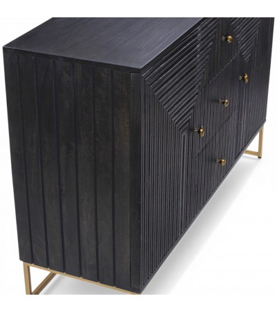 Buffet Priya noir avec structure robuste et piètement métal doré