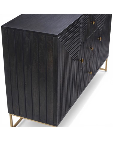 Buffet Priya noir avec structure robuste et piètement métal doré