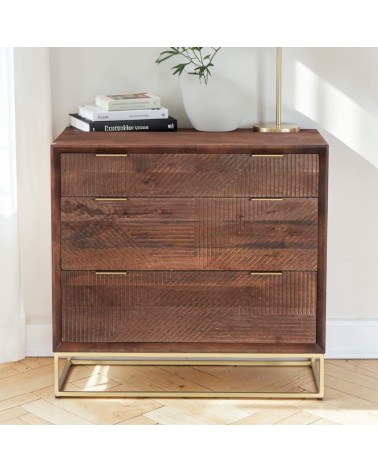 Commode en bois massif sculpté Yosana avec pieds métal doré