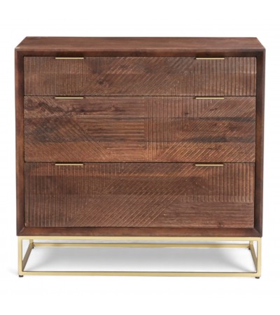 Commode bois massif Yosana avec motifs géométriques sculptés