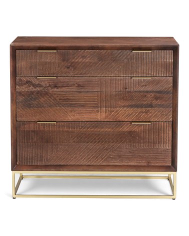 Commode bois massif Yosana avec motifs géométriques sculptés