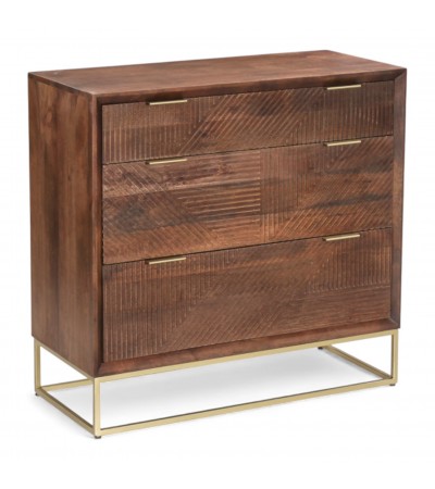 Commode Yosana avec tiroirs ouverts en bois massif