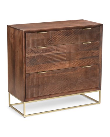 Commode Yosana avec tiroirs ouverts en bois massif