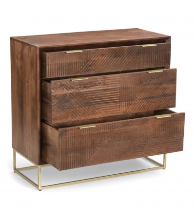 Détail sculpture bois massif commode Yosana texture géométrique