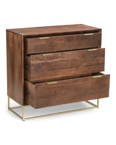 Détail sculpture bois massif commode Yosana texture géométrique