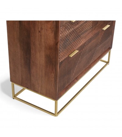 Commode Yosana avec piètement métal doré et structure bois massif