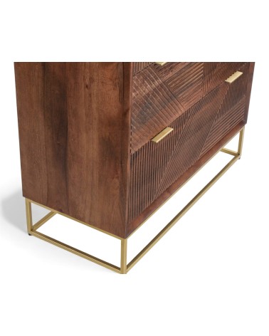 Commode Yosana avec piètement métal doré et structure bois massif