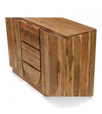 Commode bois massif design Arya avec portes sculptées et tiroirs