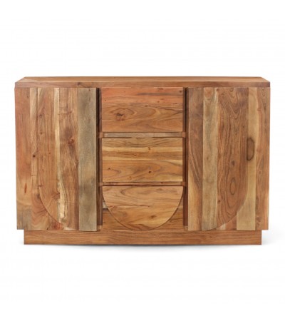 Commode en bois massif Arya avec finition naturelle veinée