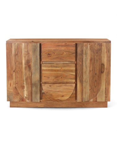 Commode en bois massif Arya avec finition naturelle veinée