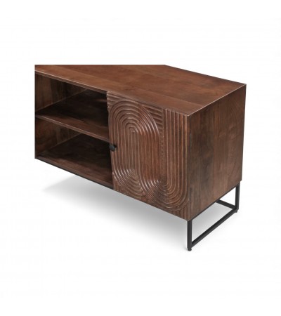 Détail sculpture façade meuble TV Anaya en bois massif