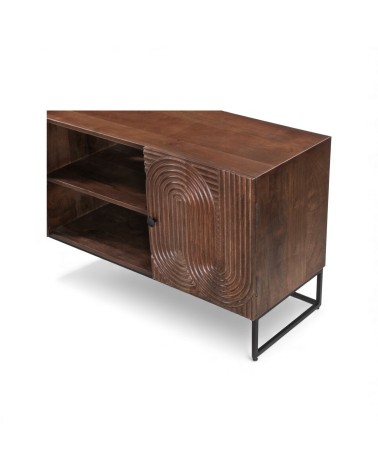 Détail sculpture façade meuble TV Anaya en bois massif