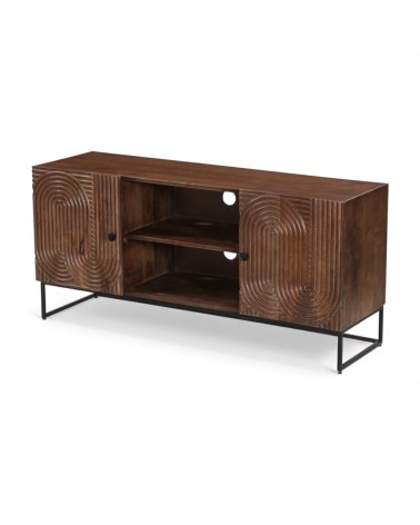 Meuble TV bois massif Anaya avec structure métal design moderne