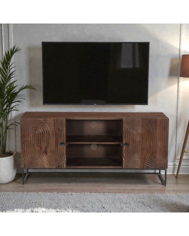 Meuble TV bois massif Anaya dans un salon moderne