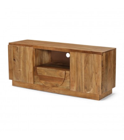 Meuble TV bois massif Arya vue de côté avec structure robuste