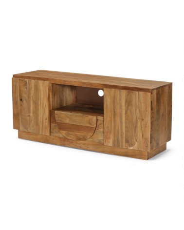 Meuble TV bois massif Arya vue de côté avec structure robuste