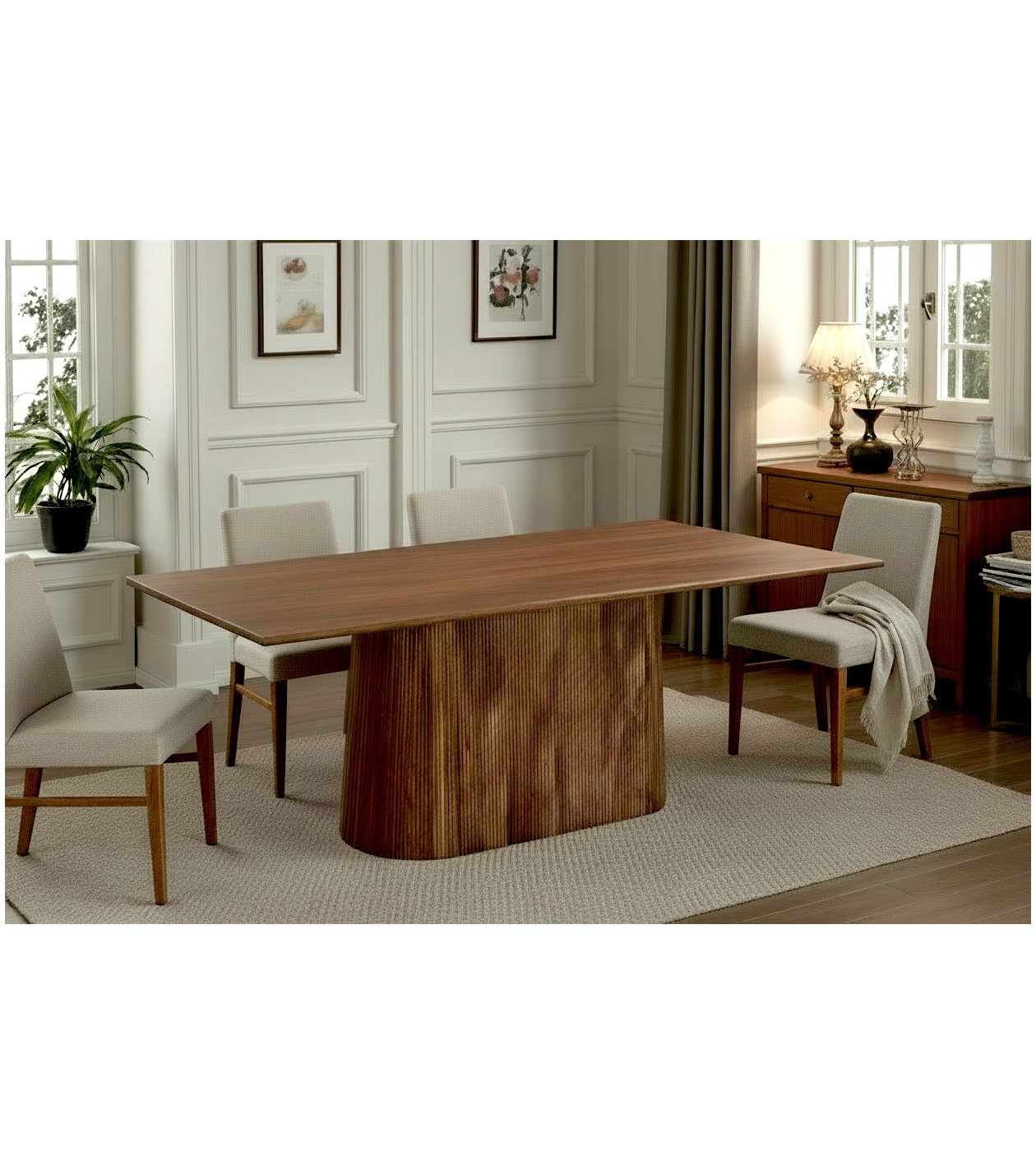 Table de repas en bois massif de manguier dans salle à manger – Modèle Chandra Stanfield