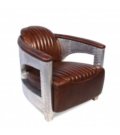 Canapé aviateur "Byrd" et 2 fauteuils aviateurs "Byrd" cuir marron